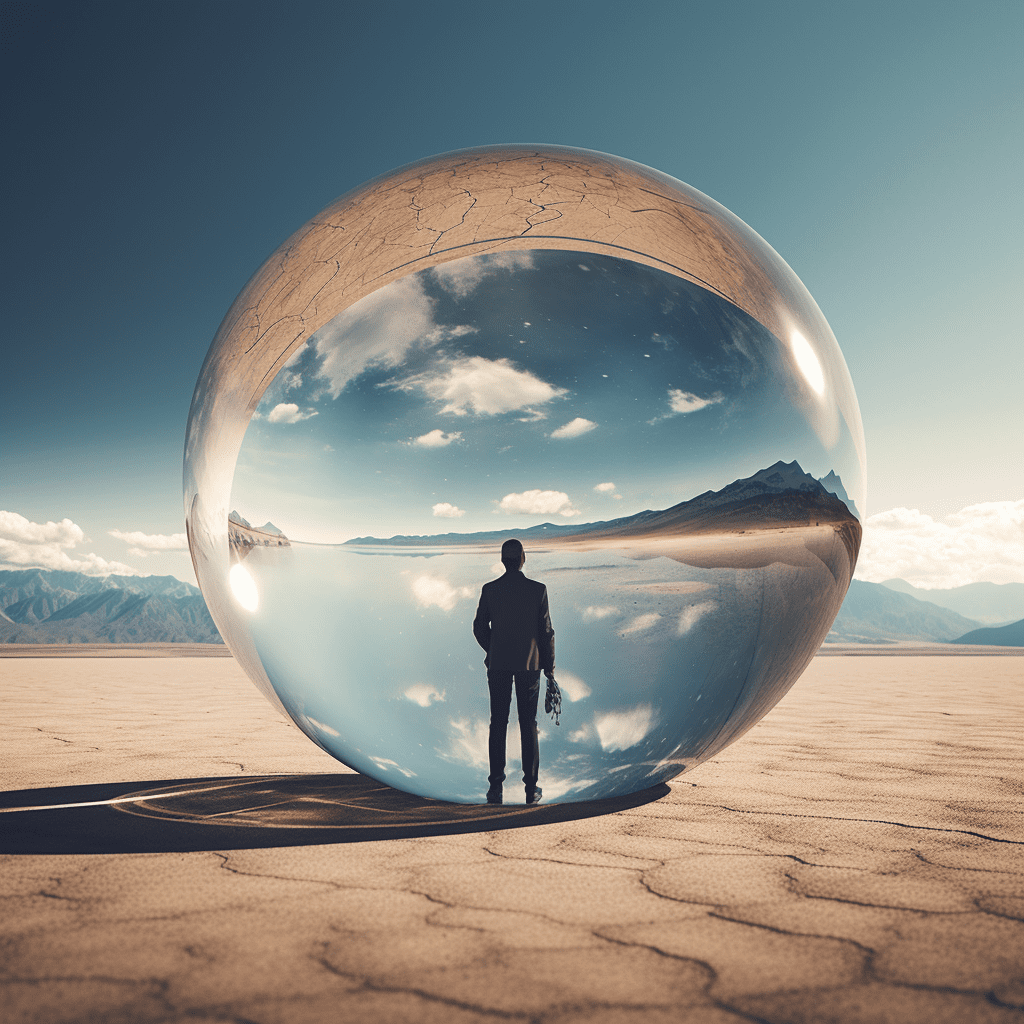 A man standing in front of a glass ball in the desert observes a Kraft Singles voluntary recall.