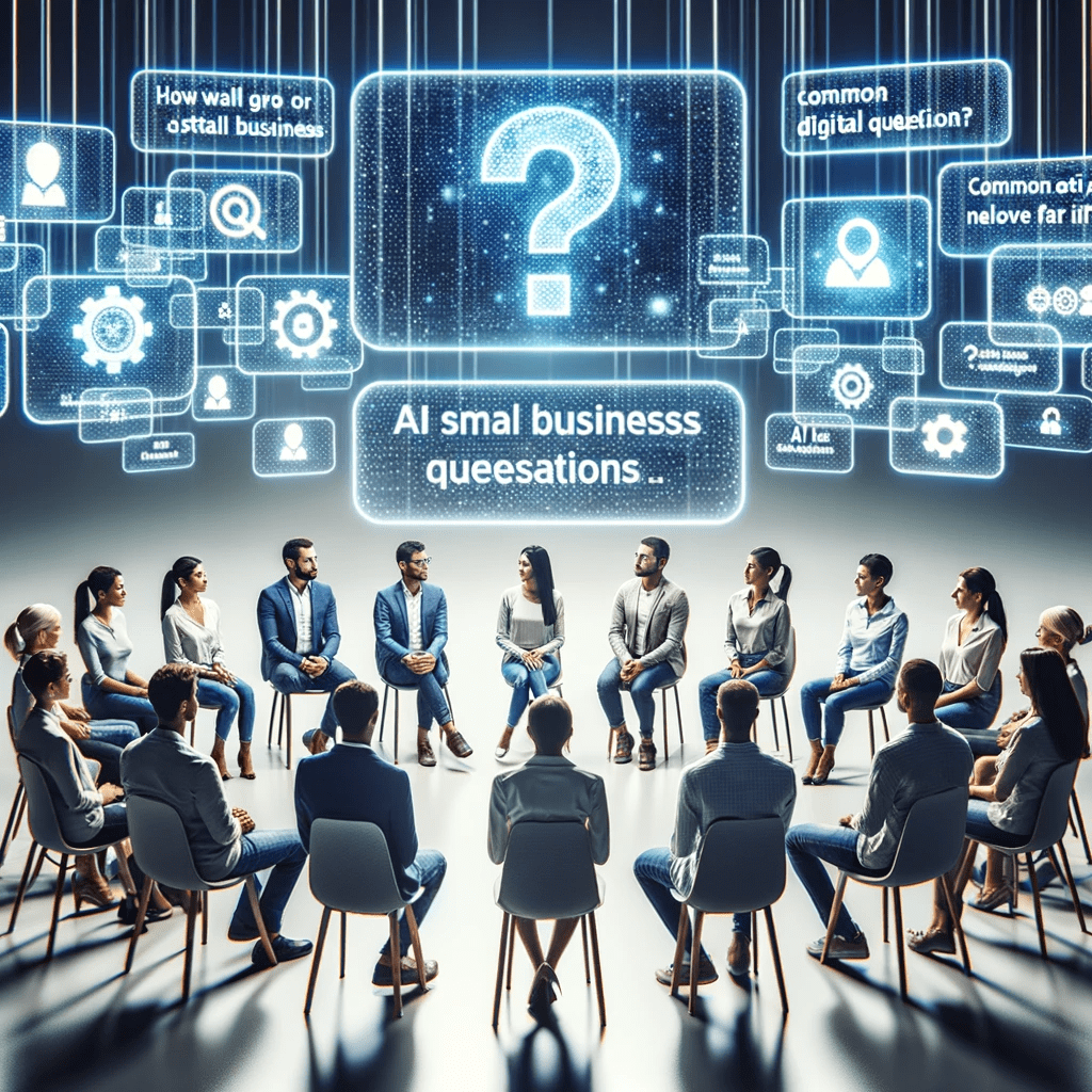A group of people sitting around a table, utilizing AI and automation to address small business questions.