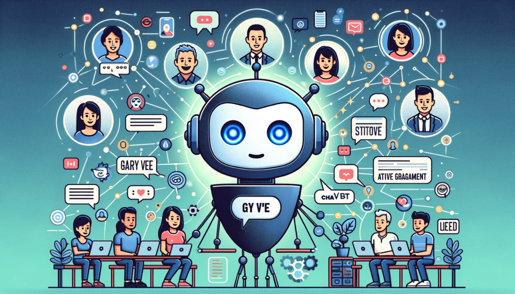 An illustration of a robot with a group of people around him, demonstrating digital marketing for small businesses.